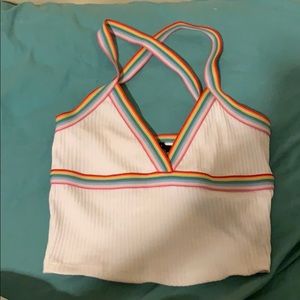 Forever 21 rainbow white crop tank top